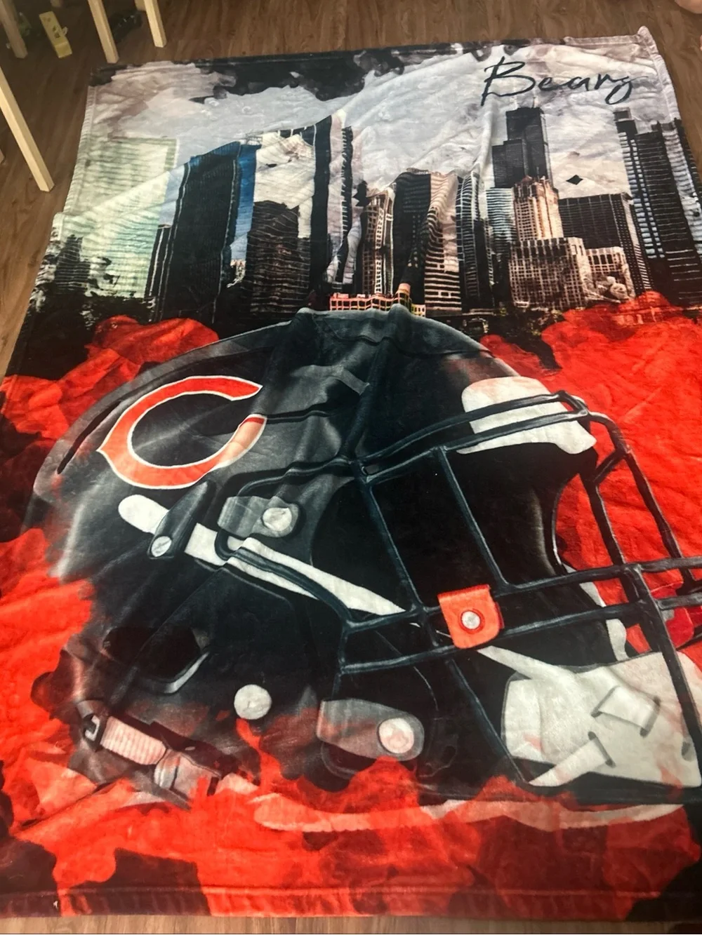 Chicago Bears Red & Black Football Throw Blanket 60x80